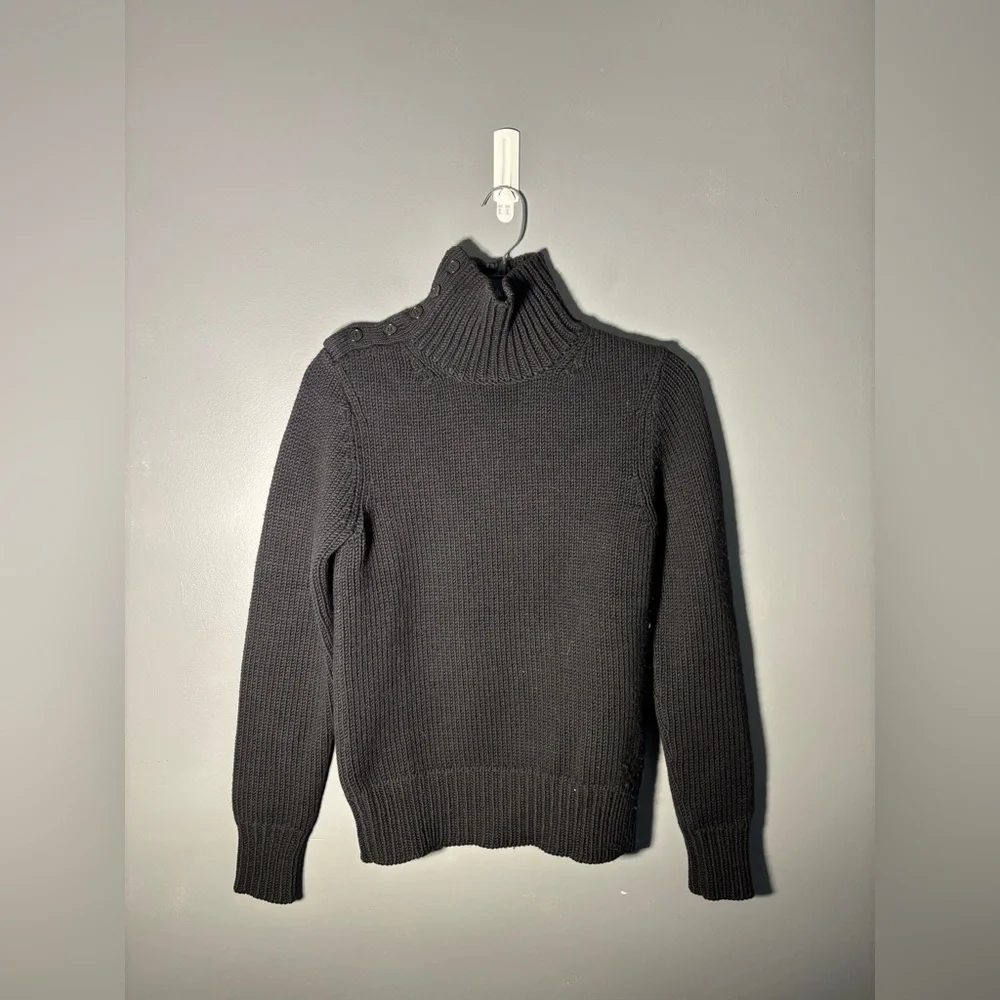 Theory 100% Wool Button Collar Black Turtleneck Sweater Women’s Size Small - Picture 1 of 3